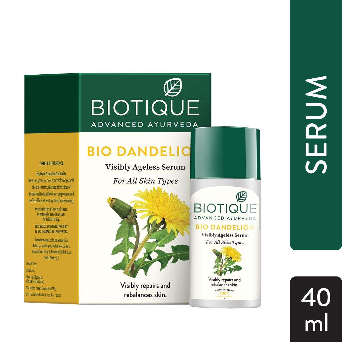 Biotique Bio Dandelion Visibly Ageless Serum, 40 ml and Biotique Bio Neem Purifying Face Wash, 200 ml 2