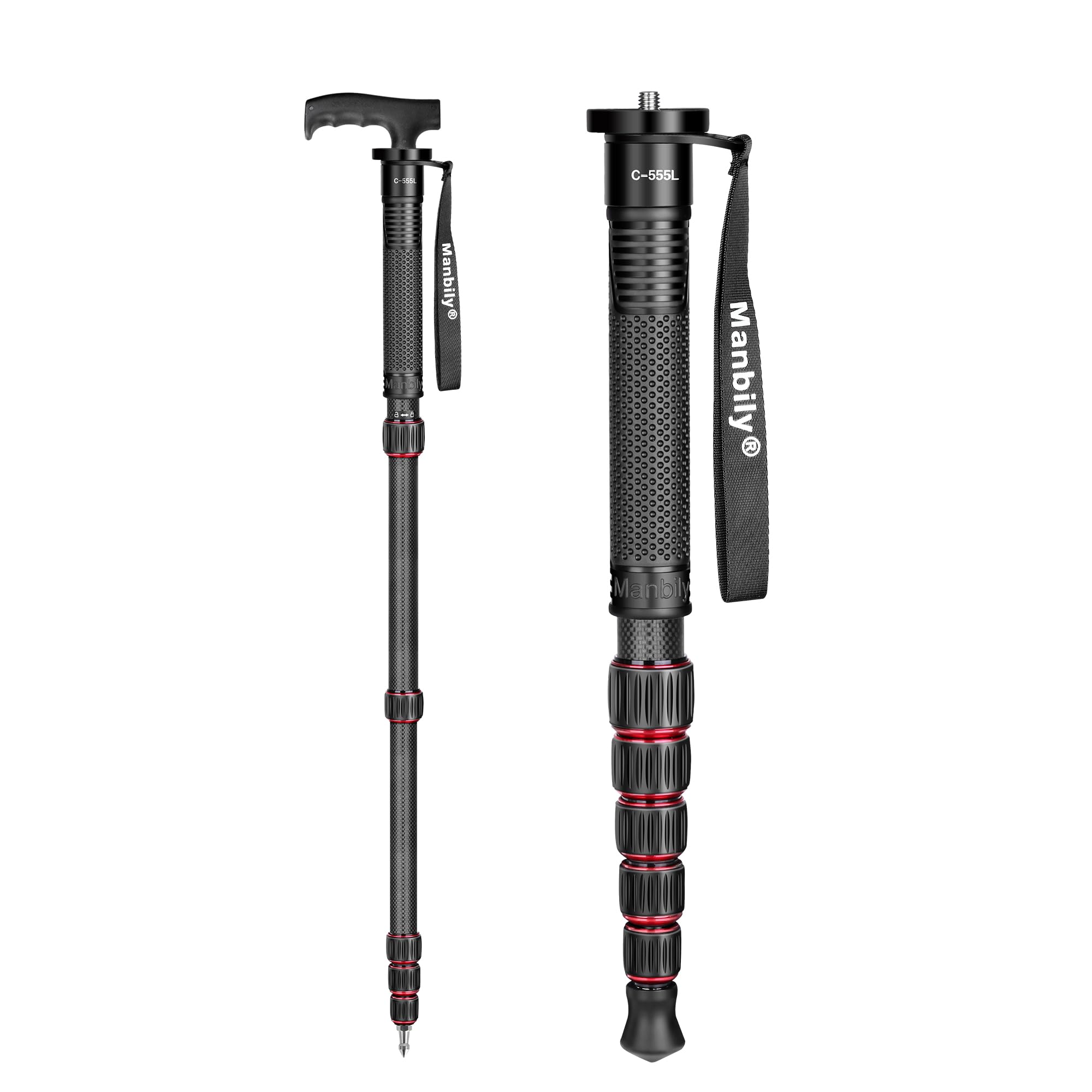 Manbily Carbon Fiber Camera Monopod, Portable Compact Lightweight Travel Monopod with Walking Stick Handle for DSLR Canon Nikon Sony Video Camcorder, 28mm Thick Leg, Max Load 22 lbs/10kg