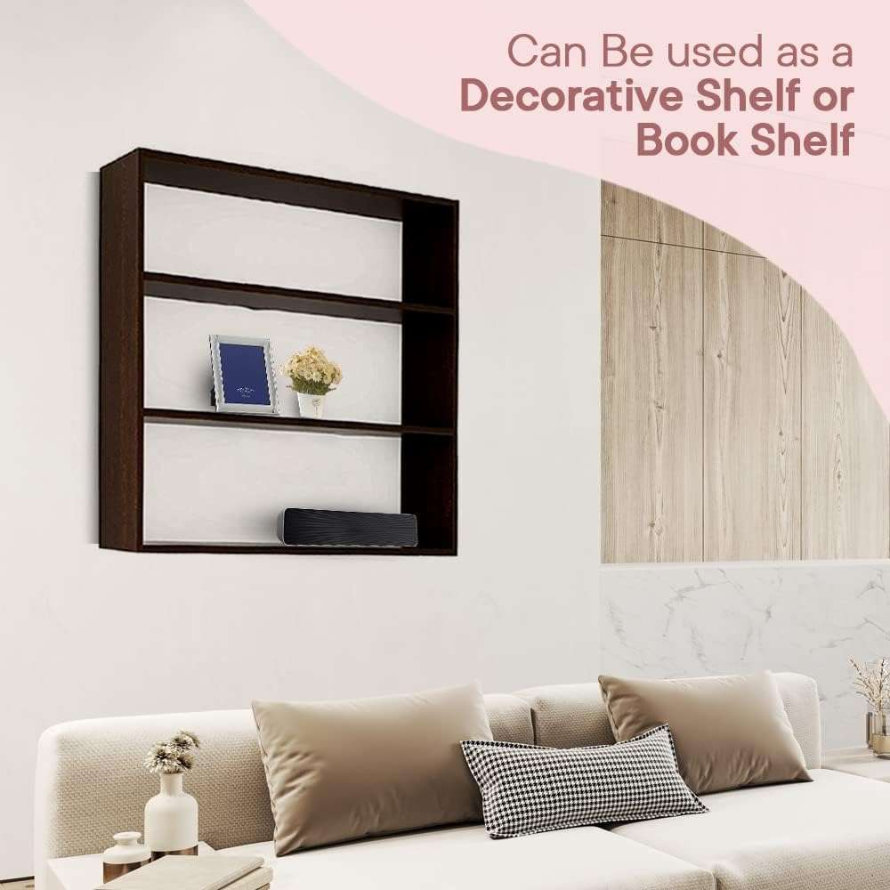 Kuber Industries Kitchen Wall Shelf|Wooden Handicraft Wall Mounted 3 Shelves for Kitchen|Multipurpose Storage Wall Shelf,30"X30" (Brown) (Pack of 4) 6