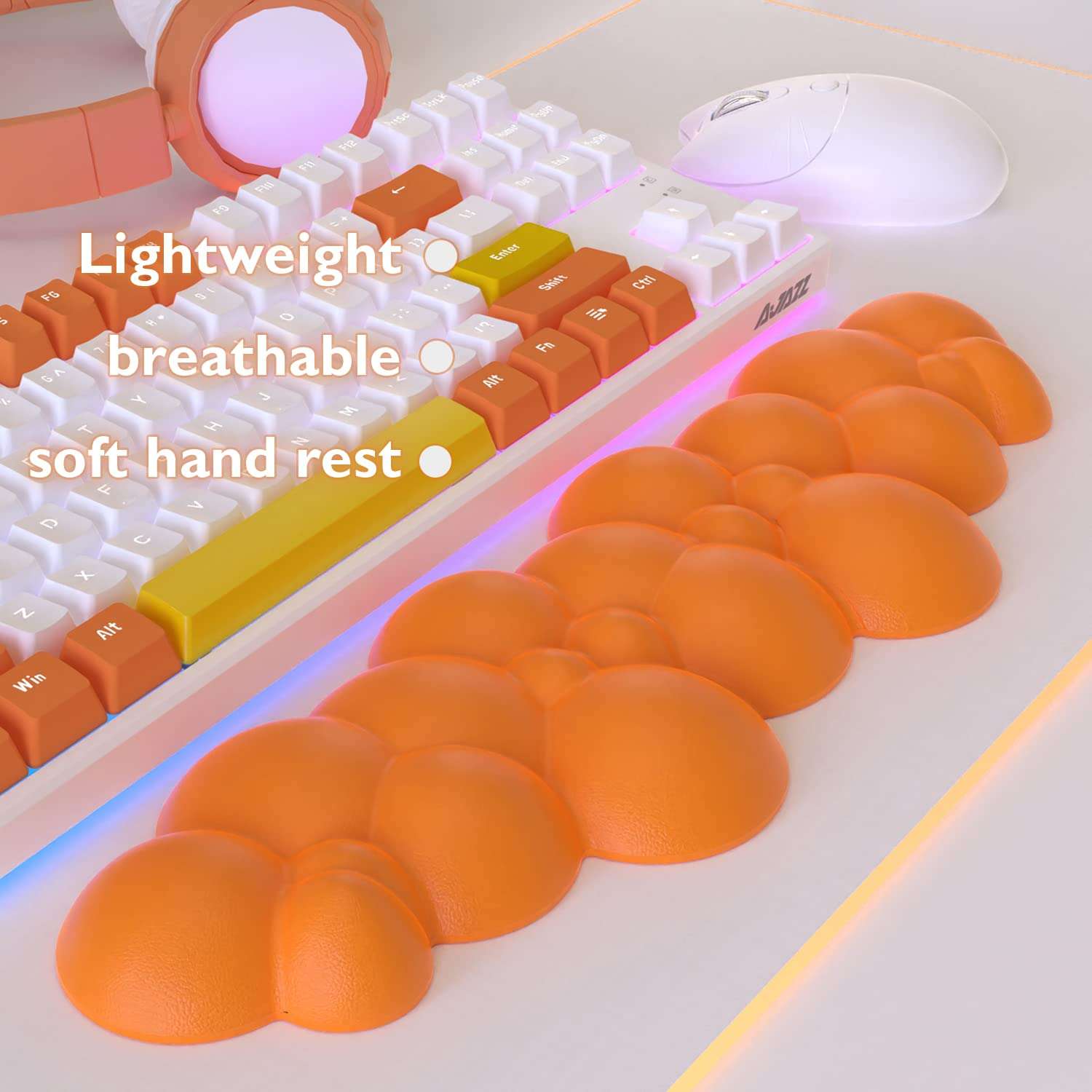 Gaming Keyboard Cloud Wrist Rest Pad,Memory Foam Keyboard Palm Rest,Ergonomic Hand Rest,Soft Leather Wrist Rest for Computer Keyboard,Laptop,Mac,Lightweight for Easy Typing Pain Relief (Orange) 4