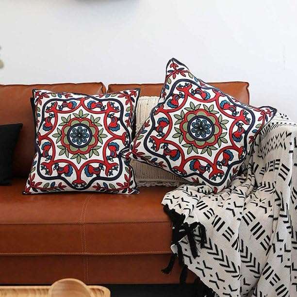 FIDROX Comfortable Soft Big Embroidery Cushion Cover Case Pillowcases Decorative Square Throw Pillow Case Protectors for Home Decorating Bedroom Living Room Pack of 1 6