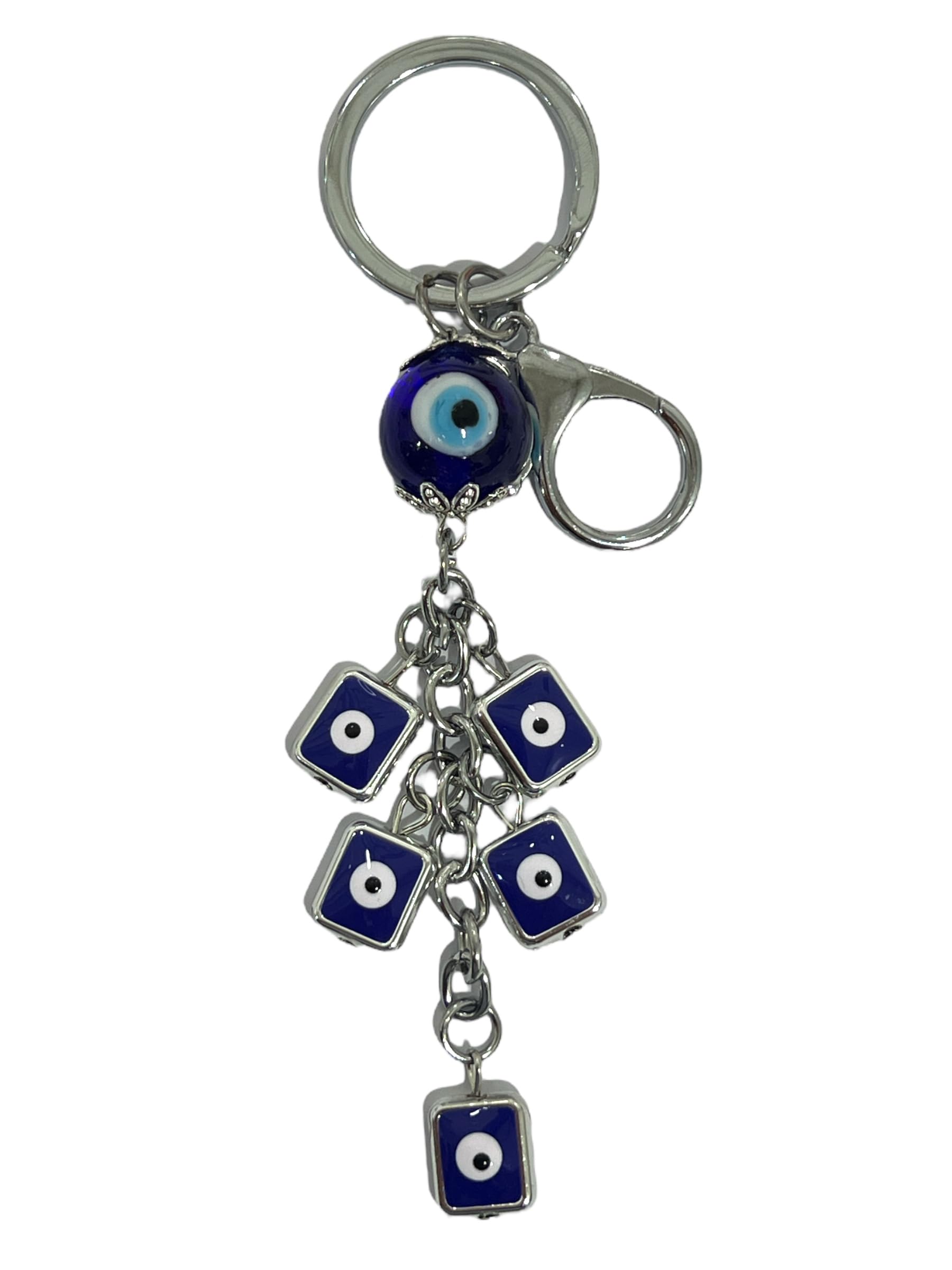 AUGEN Premium Blue Evil Eye Sqare Design Keychain Metal Vastu Good Luck Charm Protection With Key Ring Anti-Rust (Pack Of 1) 1