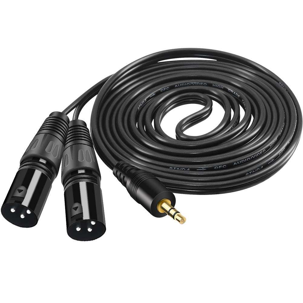 Yeung Qee 3.5mm TRS Stereo Male to Dual XLR Male Splitter Patch Cable,3.5mm (1/8Inch) to 2 XLR Male Y Splitter Unbalanced Interconnect Cable (3.5mm to 2 XLR Male,15ft) 4