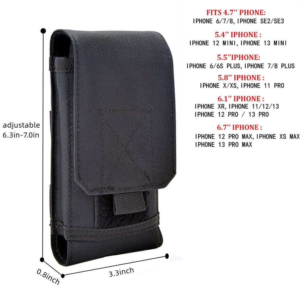 Universal Tactical MOLLE Holster Army Mobile Phone Belt Pouch EDC Security Pack Carry Accessory Kit Waist Bag Case Compatible iPhone 13 14 15 Pro XS Max XR 7 8 Plus for Samsung Galaxy S10 S9 S8 Plus 2