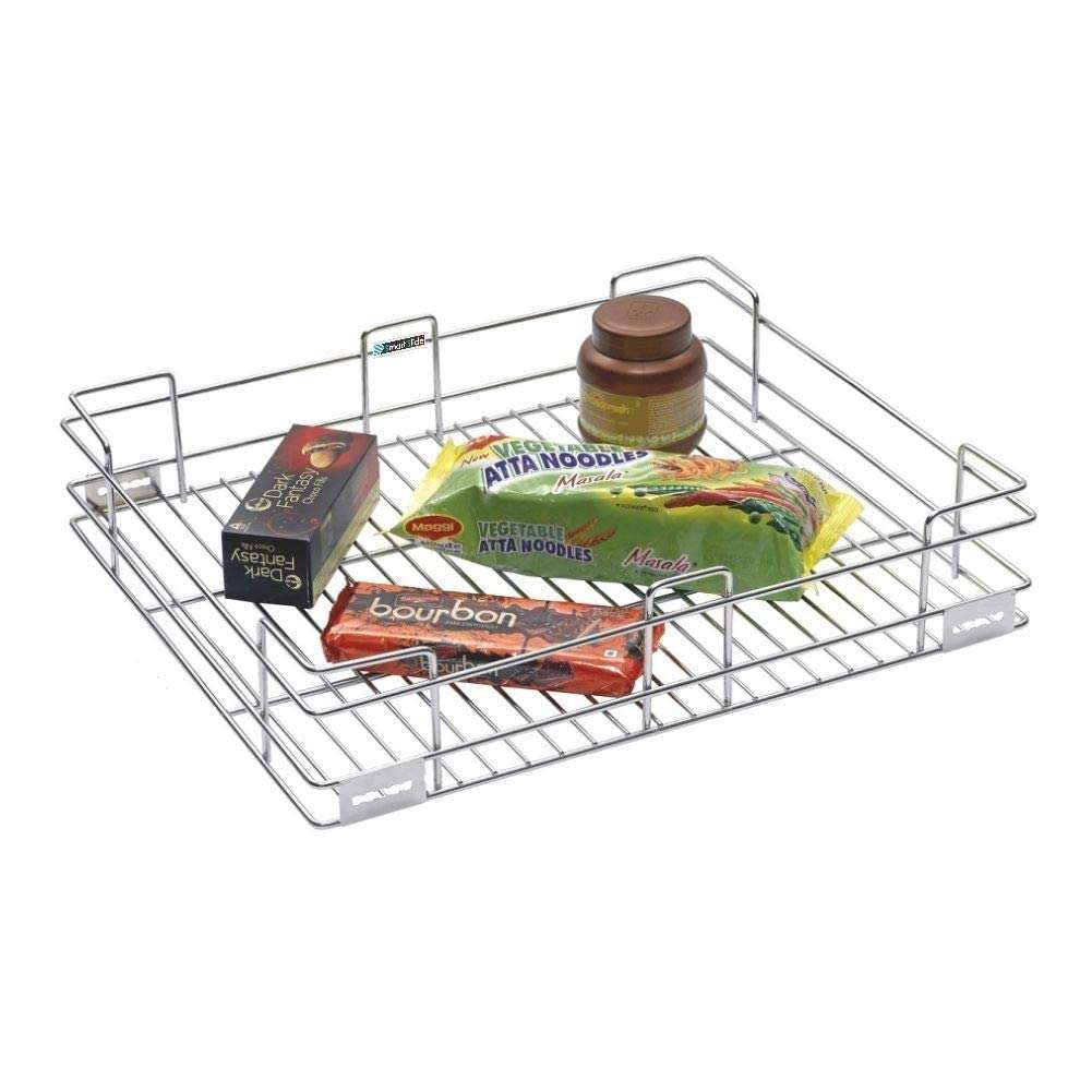 SmartSlide Stainless Steel Plain Kitchen Basket for Modular Kitchen/Kitchen Trolley/Kitchen Drawer/Kitchen Cabinet/Utensil Holder for Kitchen (17 x 18 x 4 Inch Plain Kitchen Basket) 1