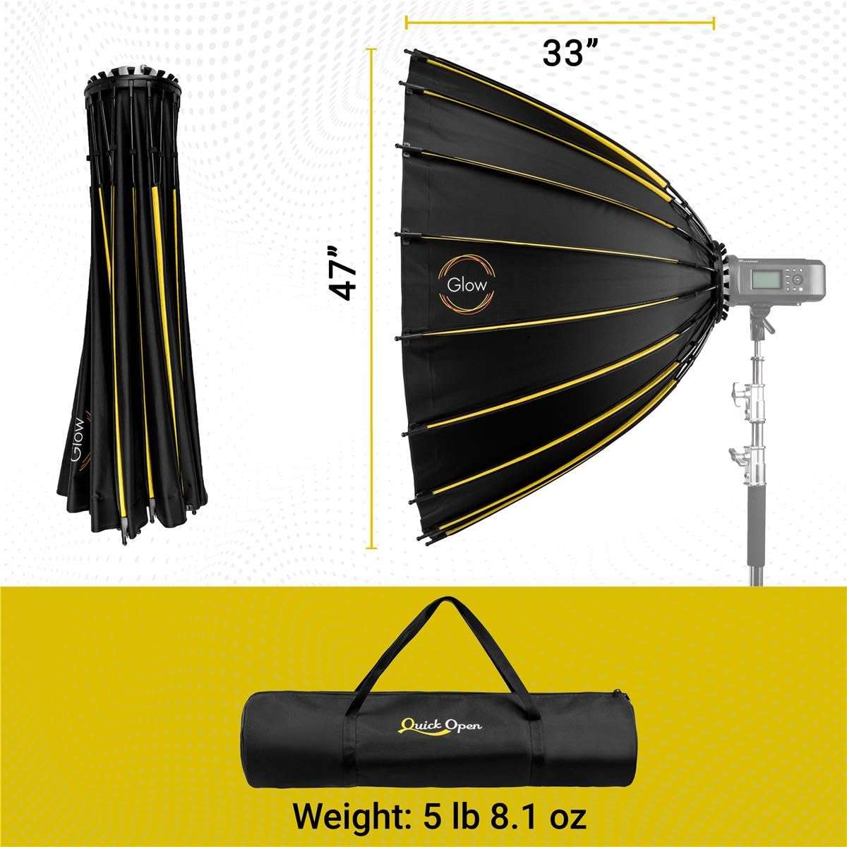 Glow Profond Quick-Open 47.2" Deep Parabolic Softbox (120cm), Octadecagon Fiberglass Rod Round Soft Box with Interchangeable Bowens Mount is Suitable for Outdoor and Indoor Shooting 6