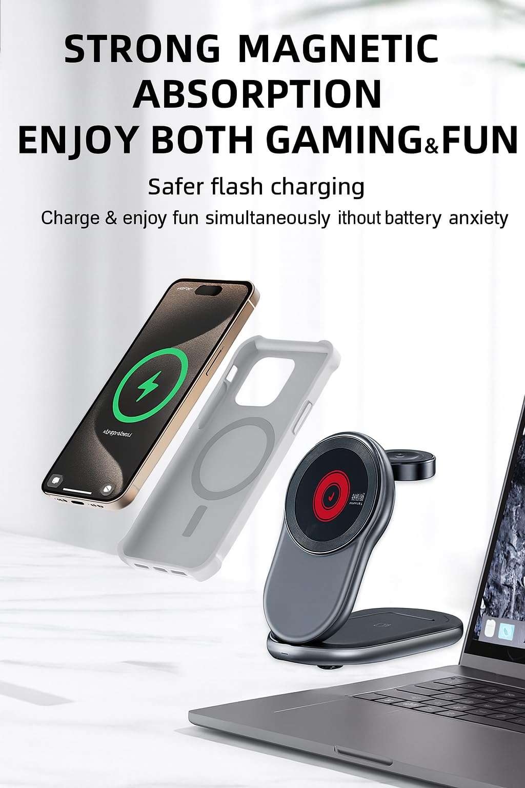 3-in-1 Traveling Magnetic Wireless Charging Station, Foldable Fast Wireless Charger Stand for Phones (12–17 Series), Watch & Earbuds, Portable Phone Charging Station, USB-C Charger 3