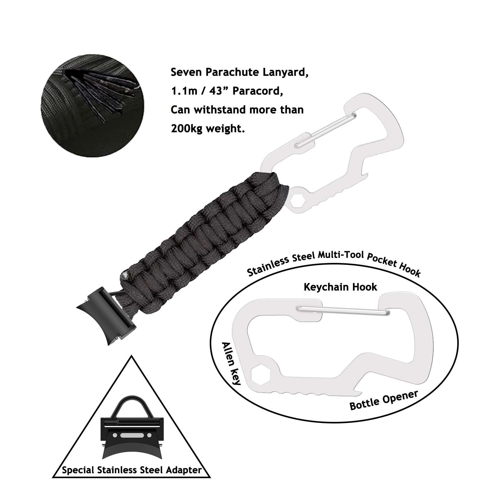 Wuryuema Keychain Clip Watch Band Compatible with Samsung Galaxy Watch 6/6Classic,Galaxy Watch5/5Pro,Galaxy Watch4/4Classic Paracord Watch Strap,No Gap Sport Strap for Galaxy Watch Band Women Men 3