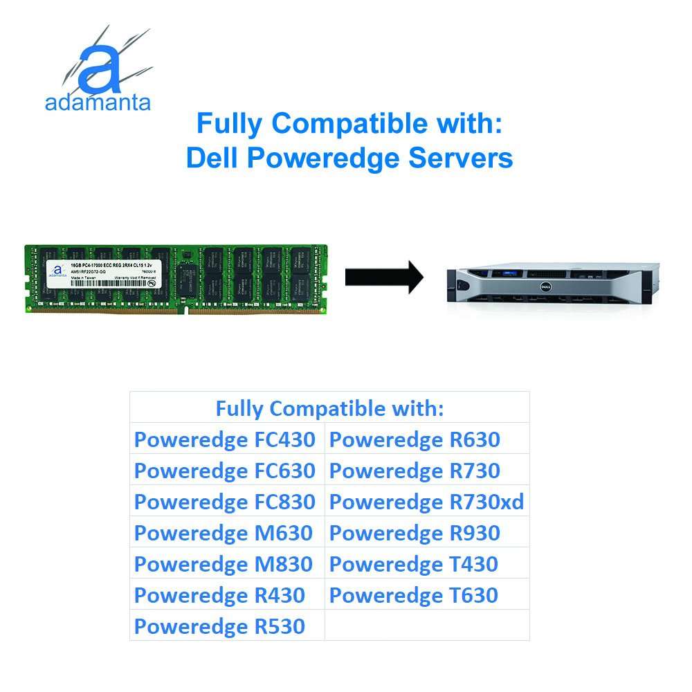 Adamanta 16GB (1x16GB) Server Memory Upgrade Compatible for Dell Poweredge, Dell Precision & HP Proliant Servers Processor DDR4 2133MHz PC4-17000 ECC Registered Chip 2Rx4 CL15 1.2v DRAM RAM 2