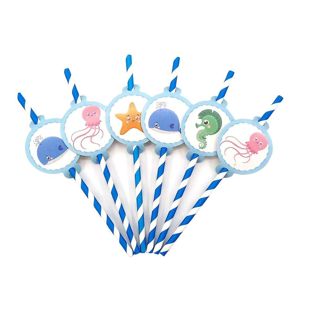 47 Piece Sea Life Marine Animals Theme Party Supplies, Kids Birthday Party Decoration Tableware Pack, Including Banner, Plate, Cup, Straw, Table cover, Serves 12 Guests 4