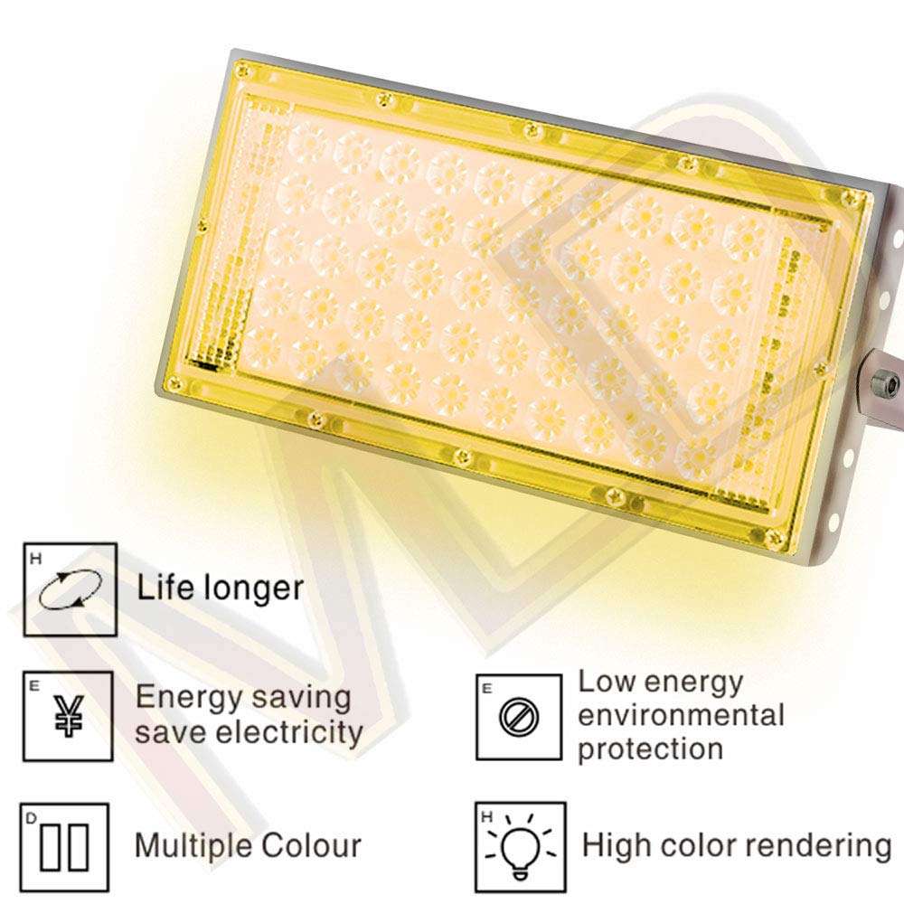 MLD 60 watt Led Brick flood focus Light for 50LED base IP65 outdoor indoor Waterproof with Yellow Lamp - 60W 220V AC Pack of 10 4