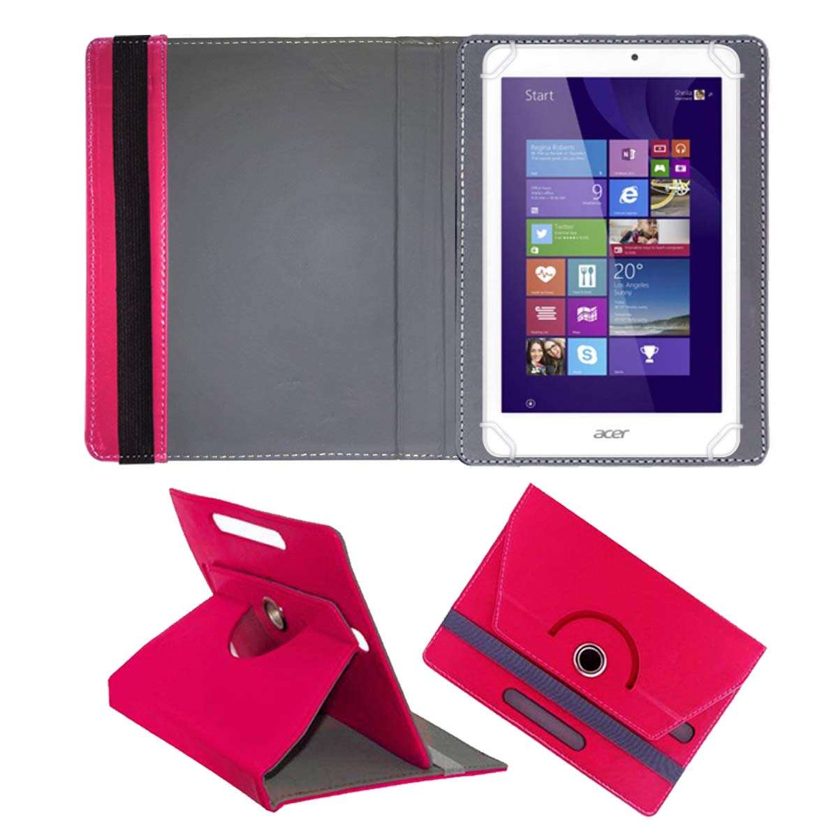 Fastway Rotating Leather Flip Case for Acer Iconia Tab 8 W W1-810 32 GB 8 inch with Wi-Fi Only Tablet Cover Stand Pink 1
