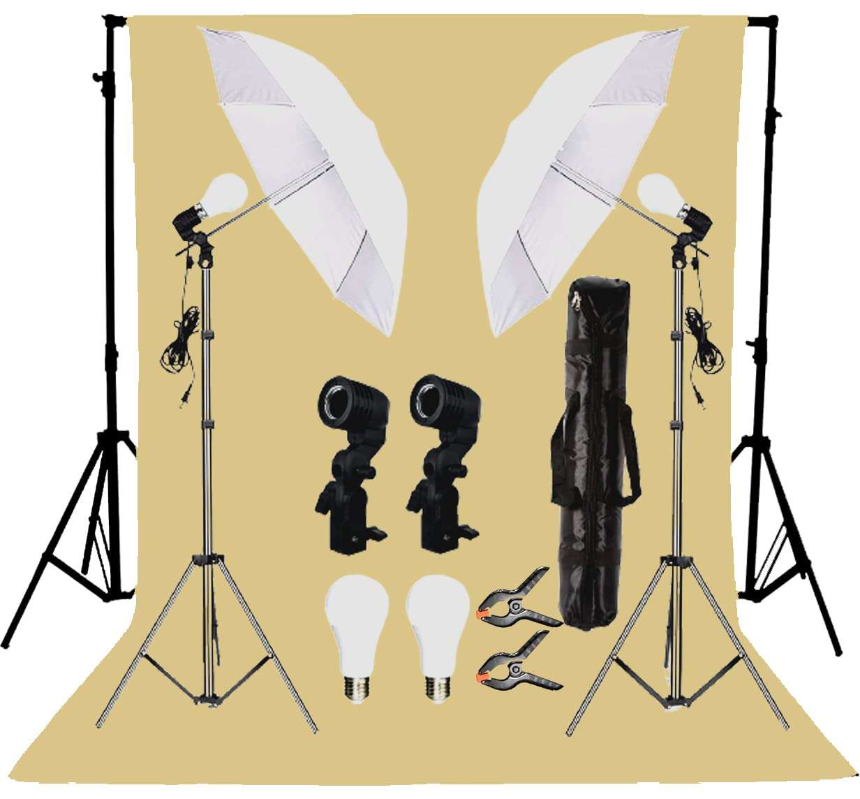 Giftmax Single Holder Umbrella Lighting Kit with Umbrella Studio Light with Backdrop Cloth Screen Photo Background Backdrop Stand Support System (Single Holder Kit + Beige Screen) 1