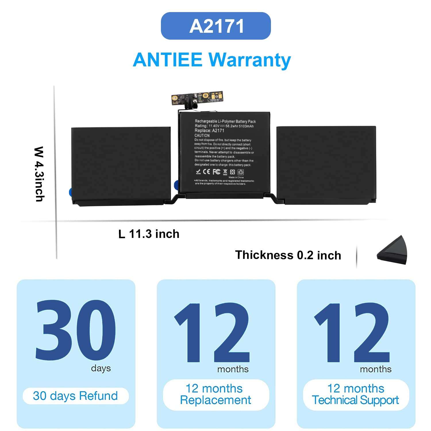 ANTIEE A2159 A2289 A2338 Battery Replacement, A2171 Battery for MacBook Pro 13-Inch 2019 2020 (M1) EMC 3301 3456 3578 MUHN2 MUHP2 MUHQ2 MUHR2 MXK62 MYDA2 MYD82 MYD92 MYDC2 MXK52 MXK32 MXK72 6
