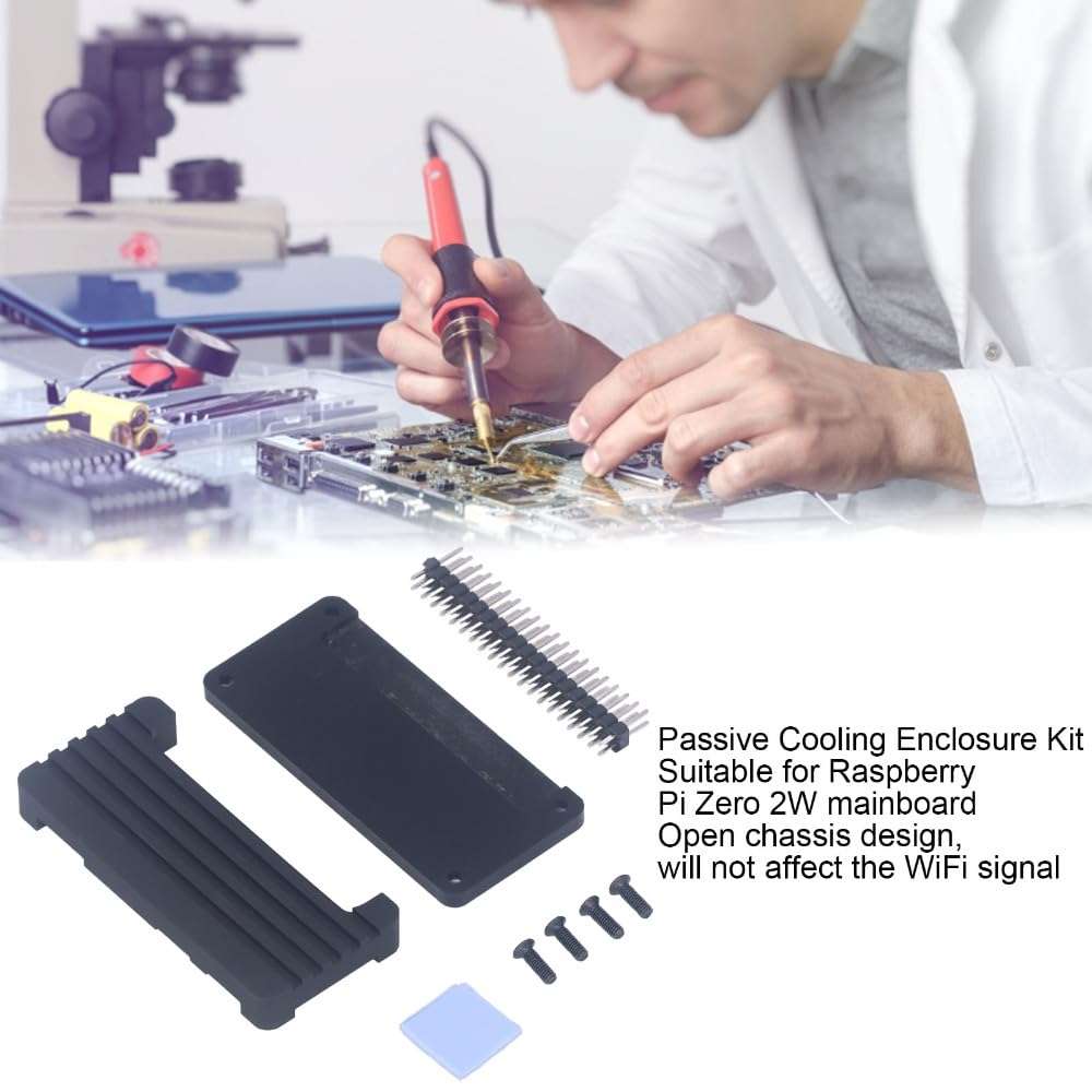 Chiffonade Aluminum Alloy Cooling Case for Raspberry Pi Zero 2W – Passive Heat Dissipation Enclosure with Acrylic Base and Pin Headers 3