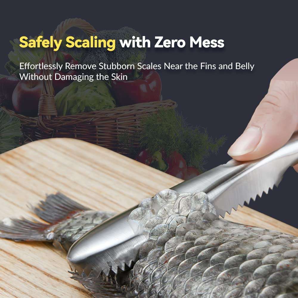 ADORAMBLING Fish Scaler Stainless Steel Fish Scaler Remover No Mess - Sturdy Fish Scale Remover Portable Fish Descaler Tool- Reliable Fish Cleaner Fish Scraper for Quick & Easy Fish Scaling Cleaning 3