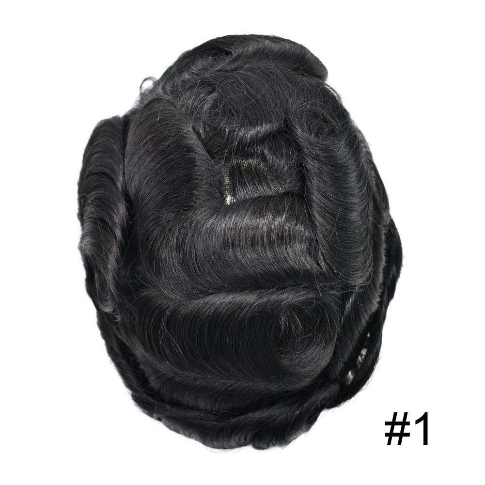 Toupee For Men Hair Replacement System Swiss lace Men Toupee European Human Hair HD Lace Hair System Poly Skin PU Around Men Hair Piece. (1B# Off Black, 6x8"-100% Light Med-Light Density) 3