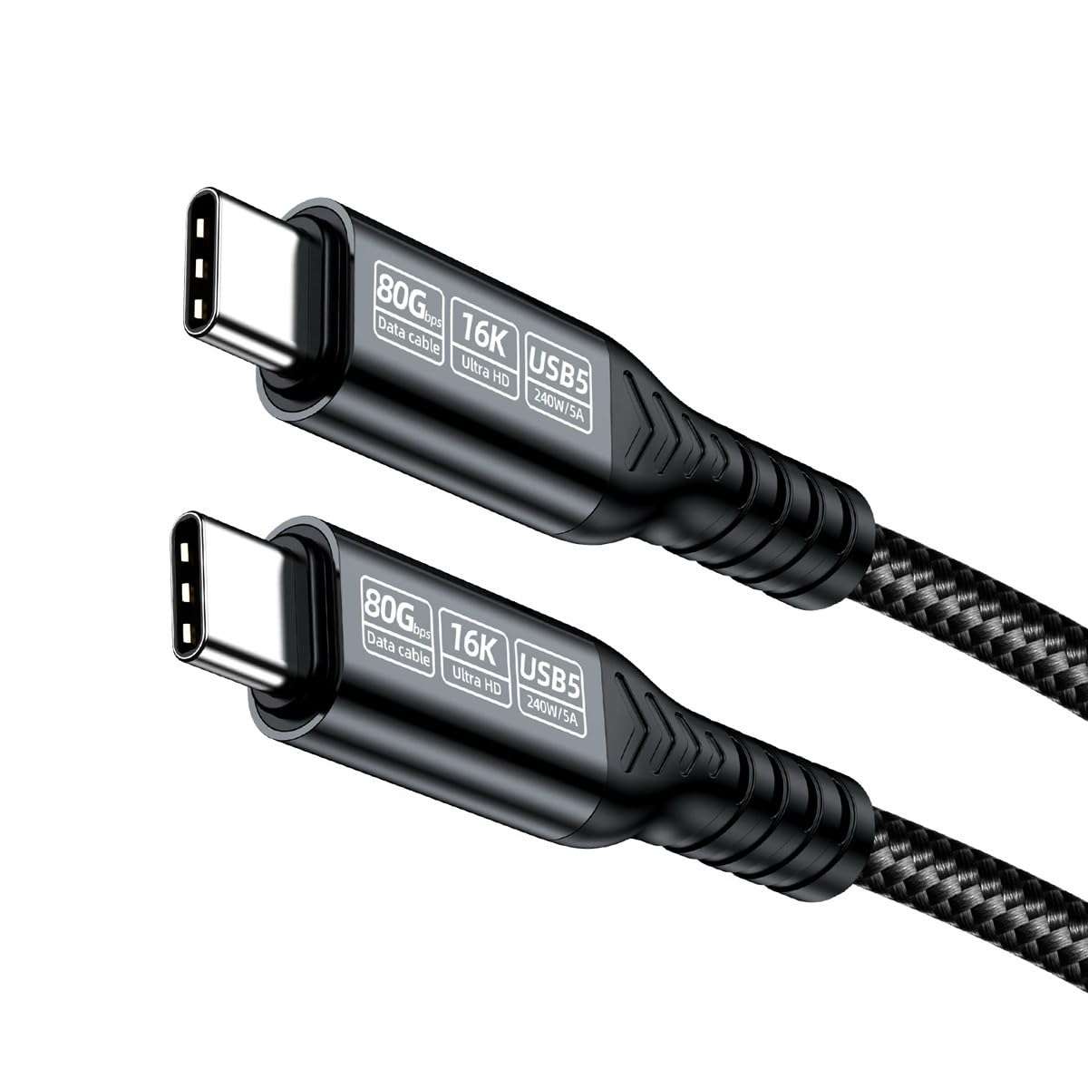 CY USB5.0 80Gbps USB-C Male to Male Cable with 240W and 16K@30hz 8K@60Hz 5K@60Hz Compatible with USB4.0 Thunderbolt3/4/5 (200cm) 1