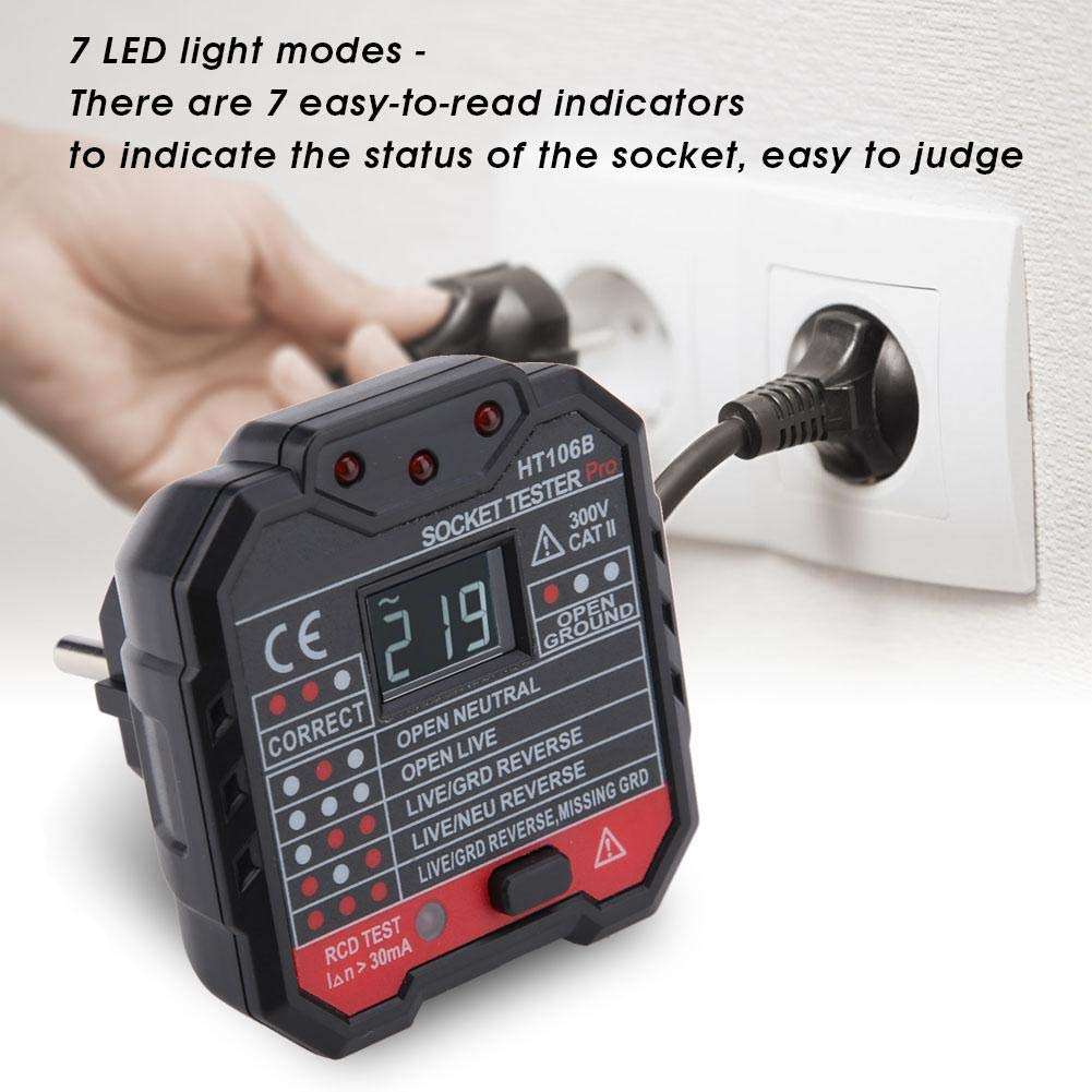 Electric Socket Tester, Portable Lightweight Ht106D/Ht106B/Ht106E Multifunction Electric Socket Tester Mains Fault Checker Tool#2 3