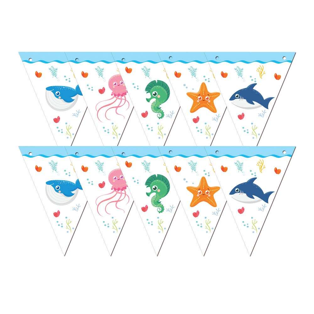 47 Piece Sea Life Marine Animals Theme Party Supplies, Kids Birthday Party Decoration Tableware Pack, Including Banner, Plate, Cup, Straw, Table cover, Serves 12 Guests 5