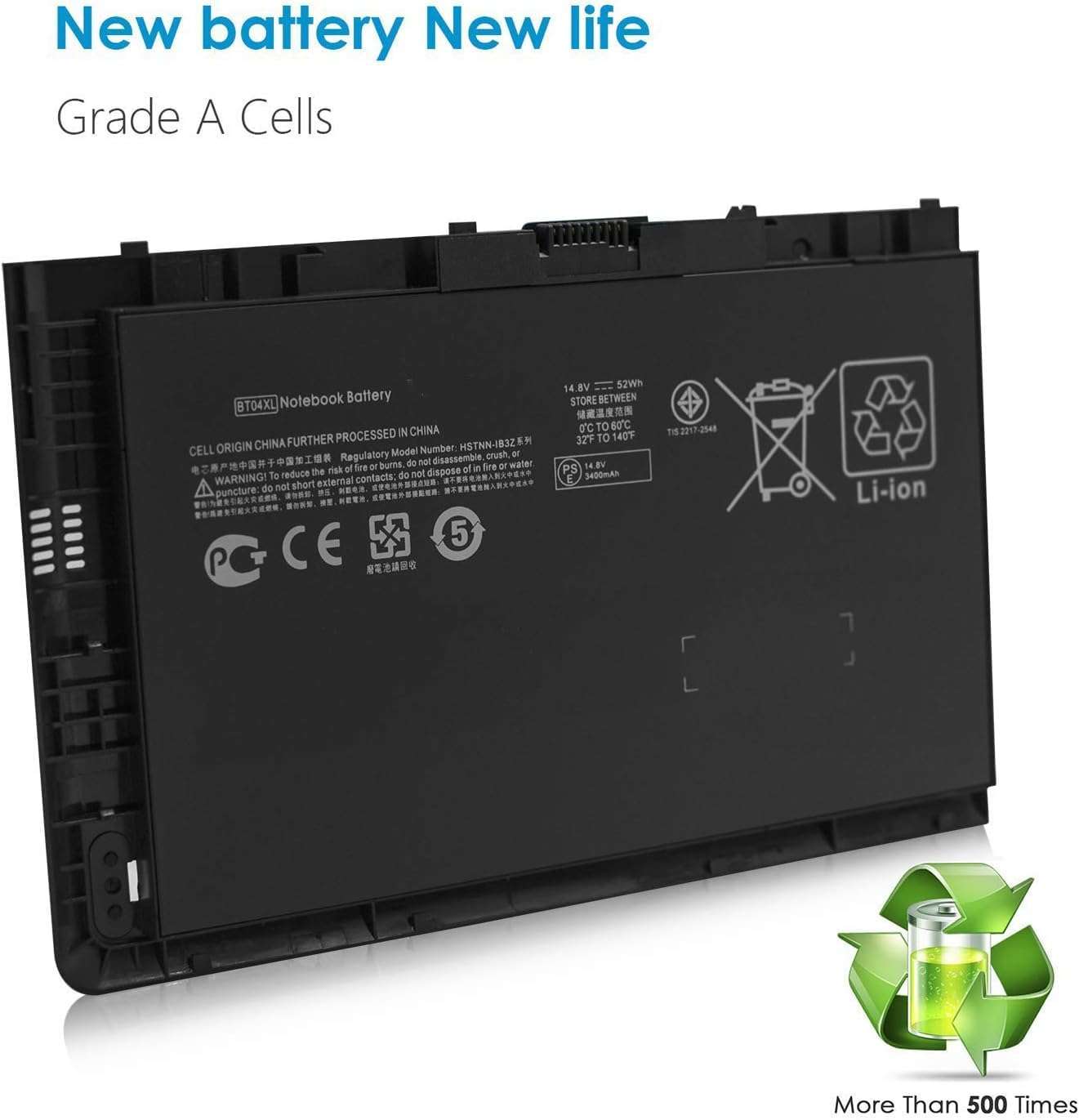 BT04XL 687945-001 H4Q47AA HSTNN-IB3Z HSTNN-I10C BT04 BA06 BA06XL 687517-1C1 687517-171 687517-241 696621-001 Laptop Battery Replacement for HP Elitebook Folio 9470 9470M 9480M Series (14.8V 52Wh) 3