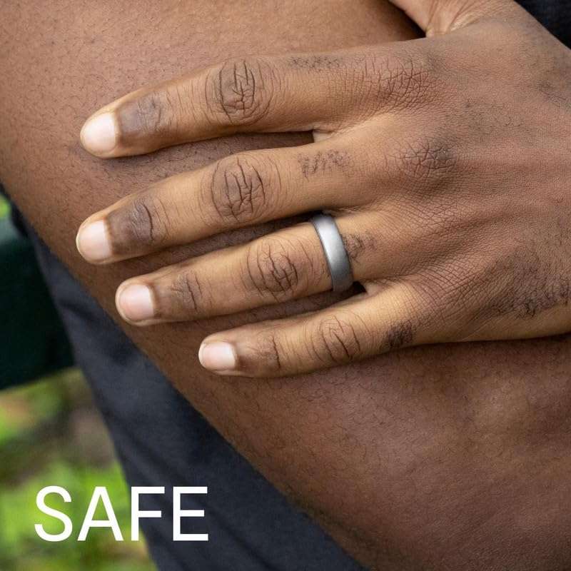 ROQ Silicone Rubber Wedding Ring for Men, Comfort Fit, Men's Wedding Band, Breathable Rubber Engagement Band, 8mm Wide 2mm Thick, Step Edge, 4 Pack, Silver, Grey, Black, Platinum, Size 16 2