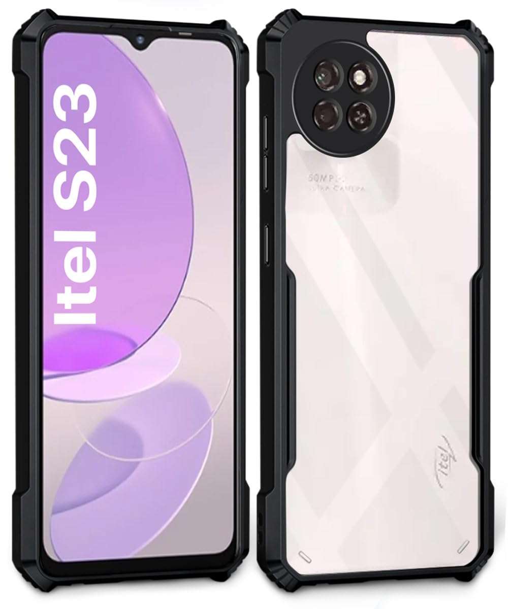 WOW IMAGINE Shock Proof Clear Back Case Mobile Cover for Itel S23 (Hard | Hybrid PC + TPU | Full Armour Device & Camera Protection | Black) 3