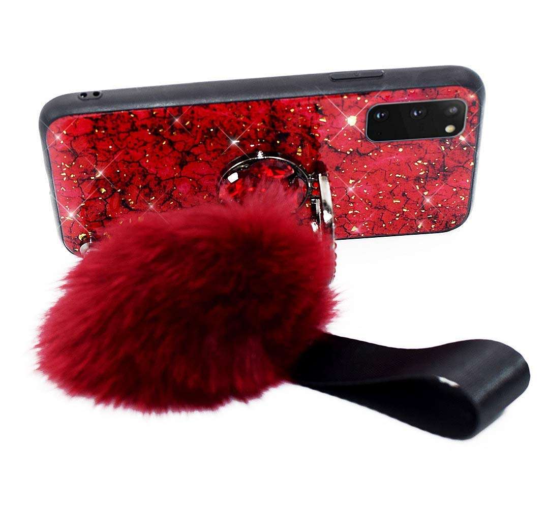 Lozeguyc Compatible with Samsung Galaxy S20 FE Case for Women,Samsung Galaxy S20 FE Luxury Soft Hard Back Case Shiny Glass Shockproof Ring Stand Cover for Samsung Galaxy S20 FE 5G Red 2