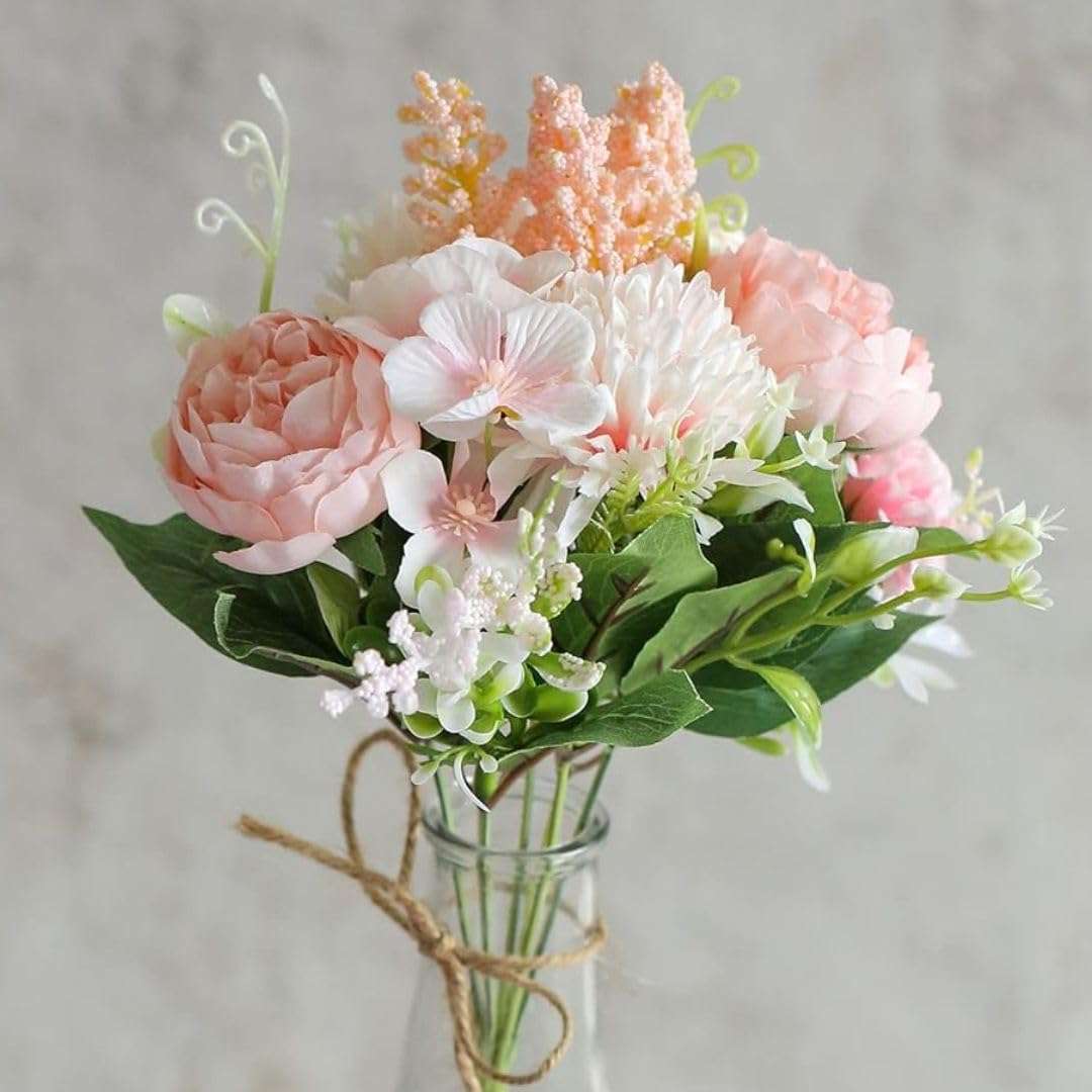 SATYAM KRAFT 2 Pcs Artificial Multiflora Flower Roses Fake Sticks Bunch Decorative Items for Home Decor, Bouquets, Bedroom, Living Room, Wedding, Festive Decor (Without Vase) 1