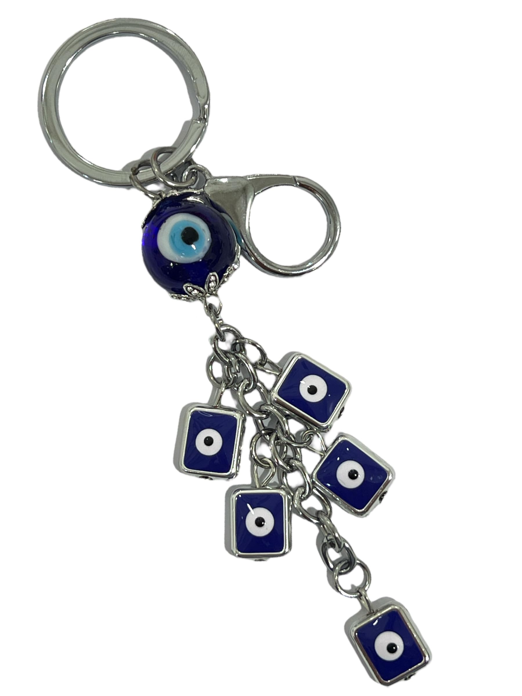 AUGEN Premium Blue Evil Eye Sqare Design Keychain Metal Vastu Good Luck Charm Protection With Key Ring Anti-Rust (Pack Of 1) 3