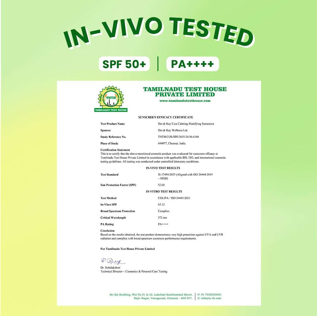 Dot & Key CICA Calming Mattifying Sunscreen SPF 50 PA++++ In-Vivo Tested | For Oily Acne Prone & Sensitive Skin | UVA/UVB Protection | No White Cast, Ultra Light, Fragrance Free & Quick Absorbing | 80g 3