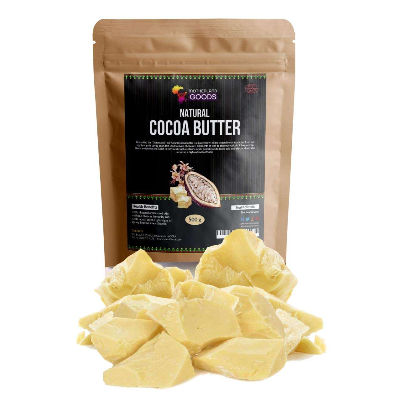 Motherland Goods Natural Cocoa Butter Chunks – 5 lbs Unrefined Raw Body Butter – Perfect for DIY and Craft Projects – Organic Butter Keep Scars Away – Premium Raw Butter From Ghana, West Africa 1