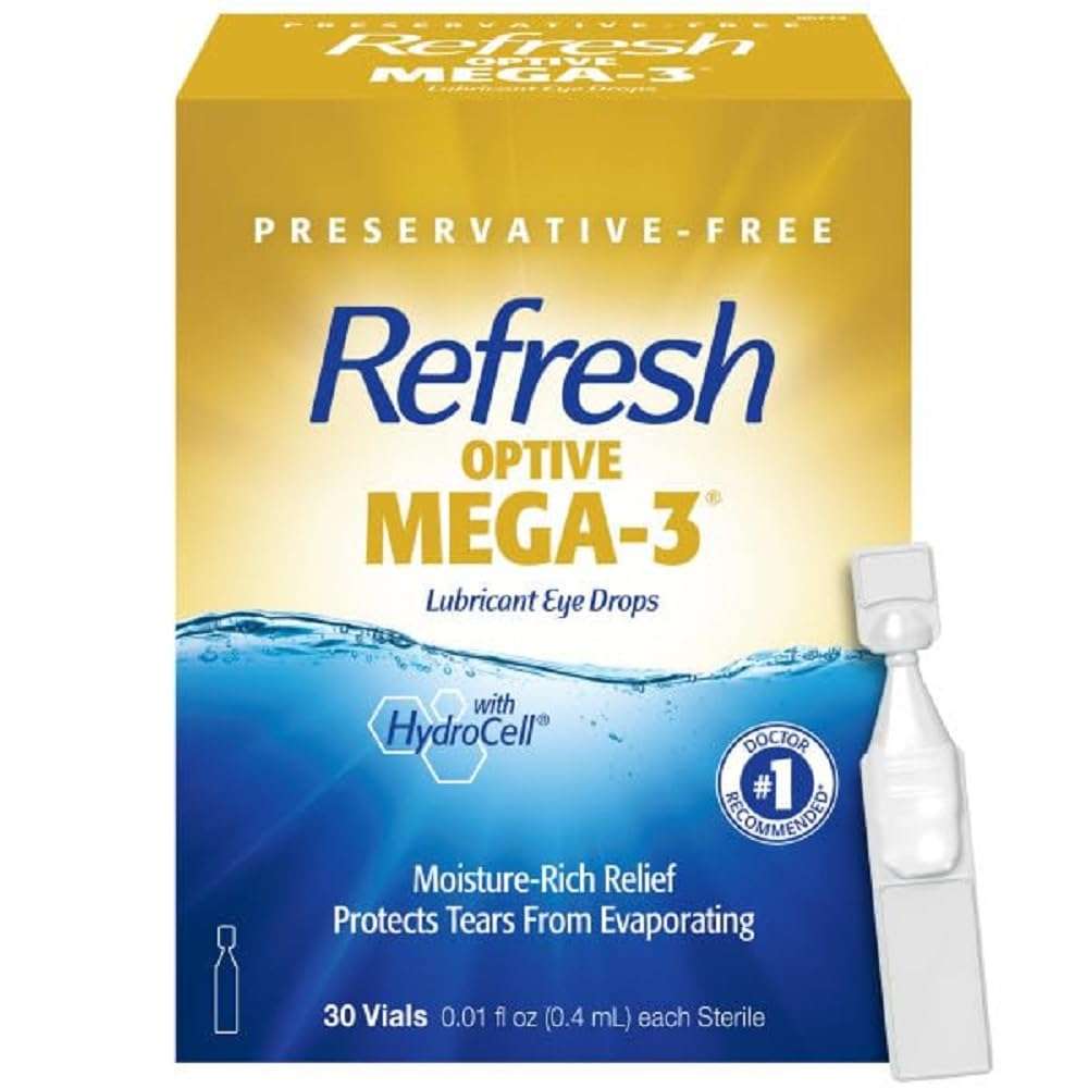 Refresh Optive MEGA-3 Lubricant Eye Drops Preservative-Free Artificial Tears, 0.01 fl oz (0.4 mL), 30 Single-Use Containers 1