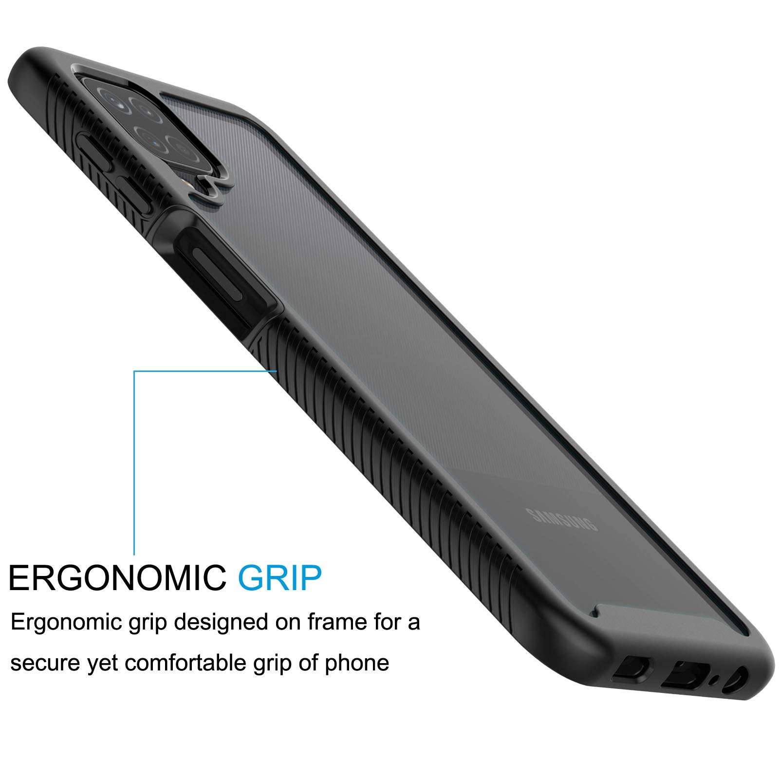 Galaxy A12 Case, Galaxy A12 5G Clear Case, Tekcoo [Tduke] Shock Absorbing Scratch Resistant Full Body Sturdy Cover Grip Plastic Bumper Transparent Protective Hard Cases for Samsung A12 [Black] 2