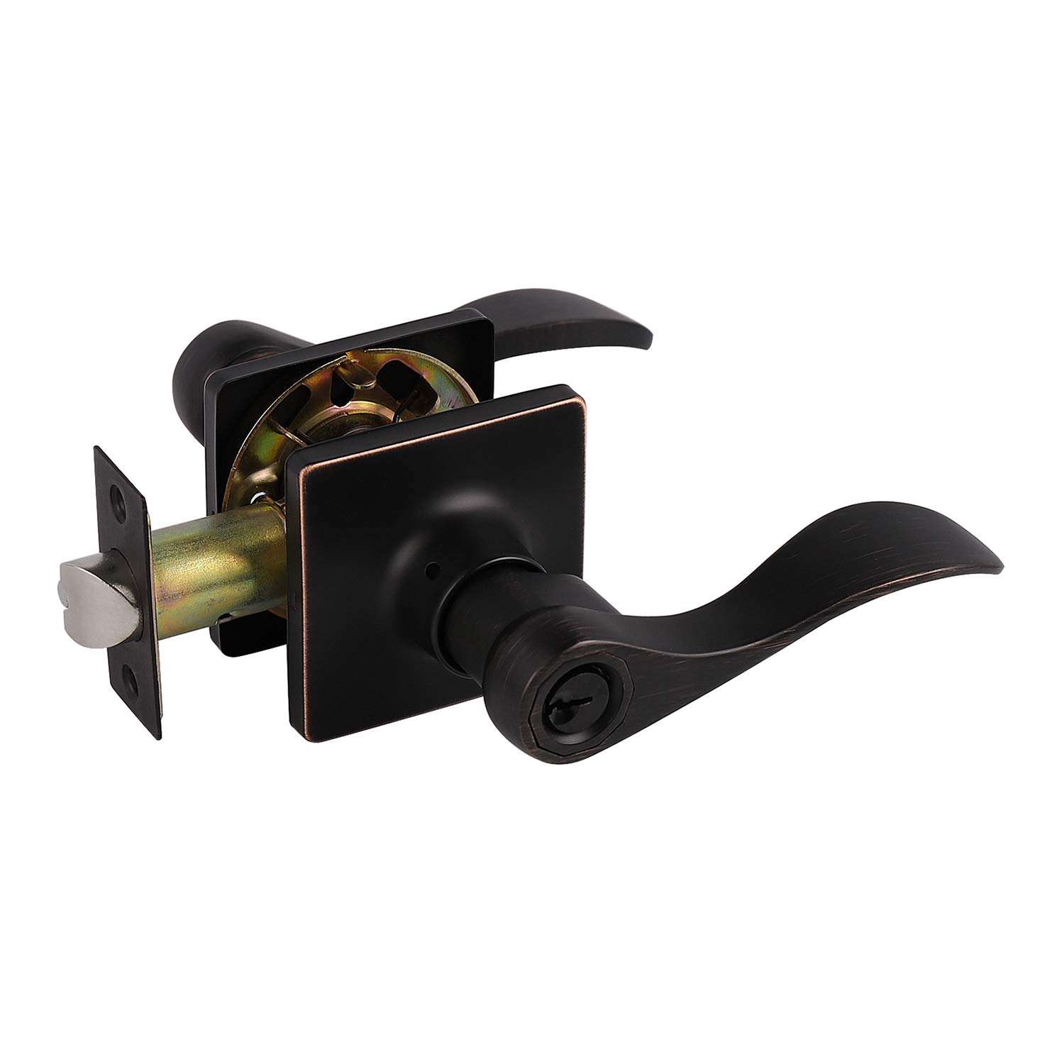 KNOBWELL 1 Pack Bronze Front Door Handle with Lock, Commercial Door Handle Sets, Inside/Outside Door Handle with Key, Reversible for Left and Right 1