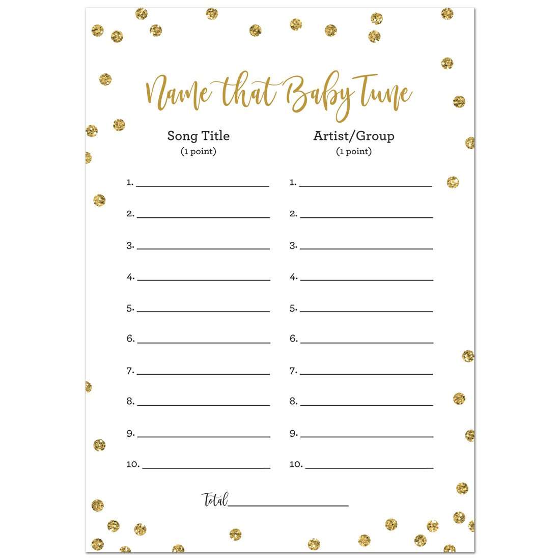 InvitationHouse Name That Baby Tune Game - 24 Count - (Faux Gold Glitter on White) 1