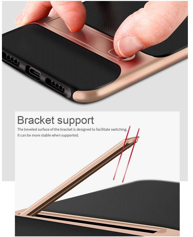 OnePlus 6T Case, Ranyi [2 Piece Carbon Fiber] [Kickstand Feature] [Shock Resistant] Premium Hybrid Hard Bumper + Matte Carbon Fiber Rubber 2 in 1 Case for OnePlus 6T Smartphone (Black) 5