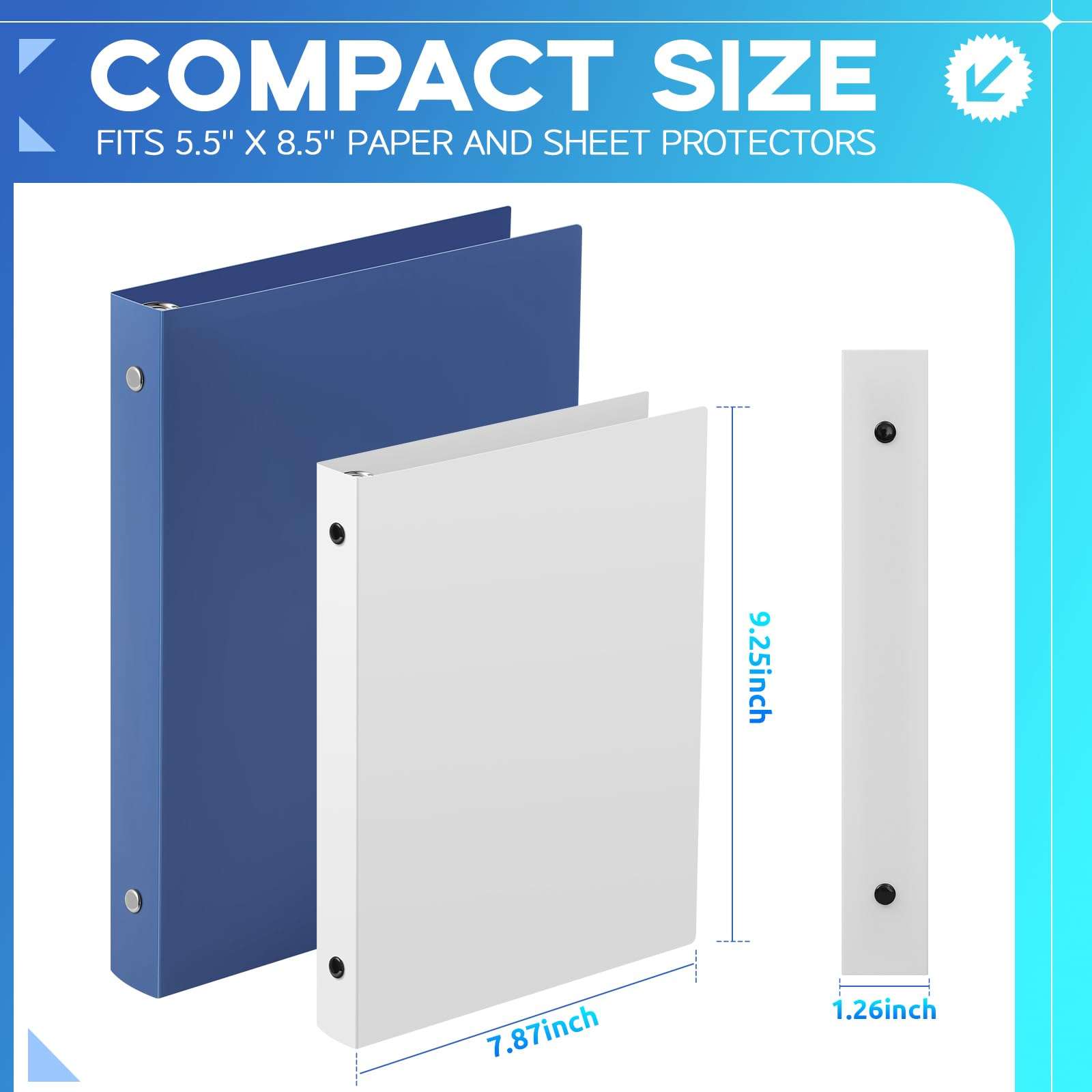 Henoyso 12 Pcs Plastic Mini 3 Ring Binder, Fits 5.5" x 8.5" Paper, Three Round Rings Flexible Mini Binders for School, Office Use, Recipe Binder, Photo Album Pages(1 Inch,White) 3