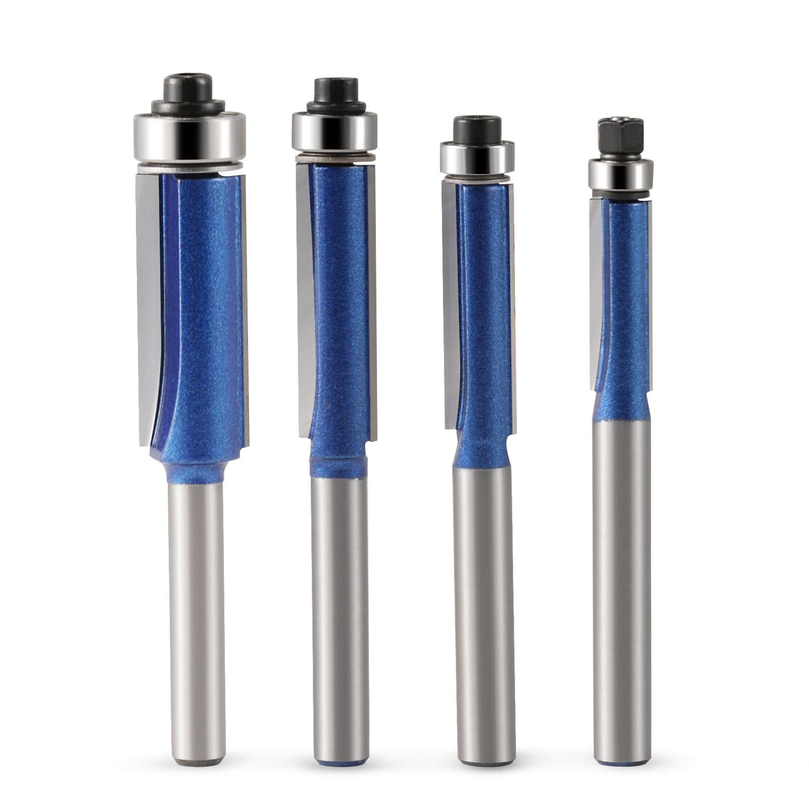 Downcut Bit 1/8" Shank,Flush Trim Router bit 1/4 Shank Bearing Flush Trim Router Bit, 45 Degree Lock Miter Router Bit 3-Piece Set 5