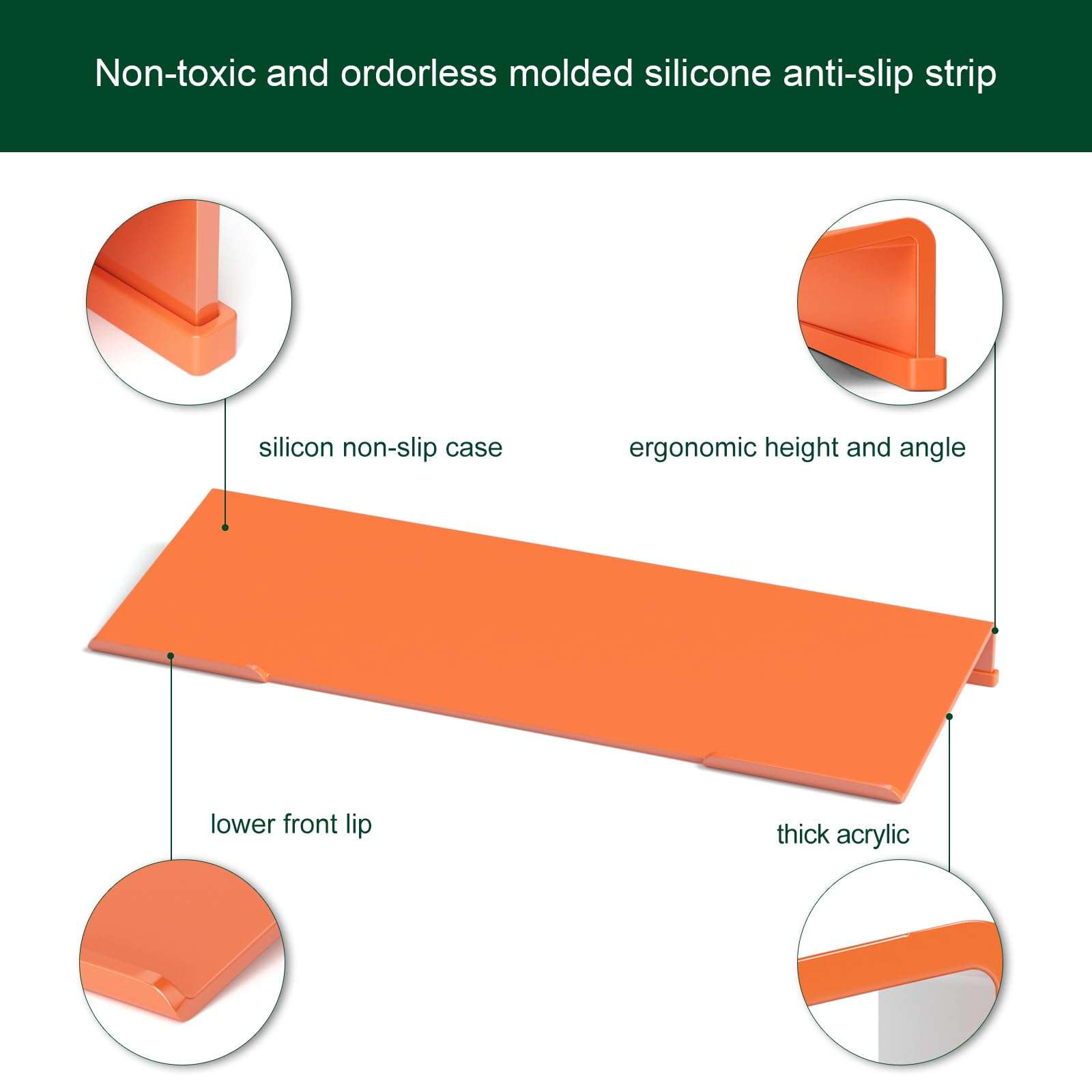 BOSSCASA Computer Keyboard Stand Holder - Ergonomic Acrylic Keyboard Stand for Desktop Comfortable Keyboard Tray Riser with Silicone Anti-Slip Strip for Home School Office Desk Accessory, Orange 6