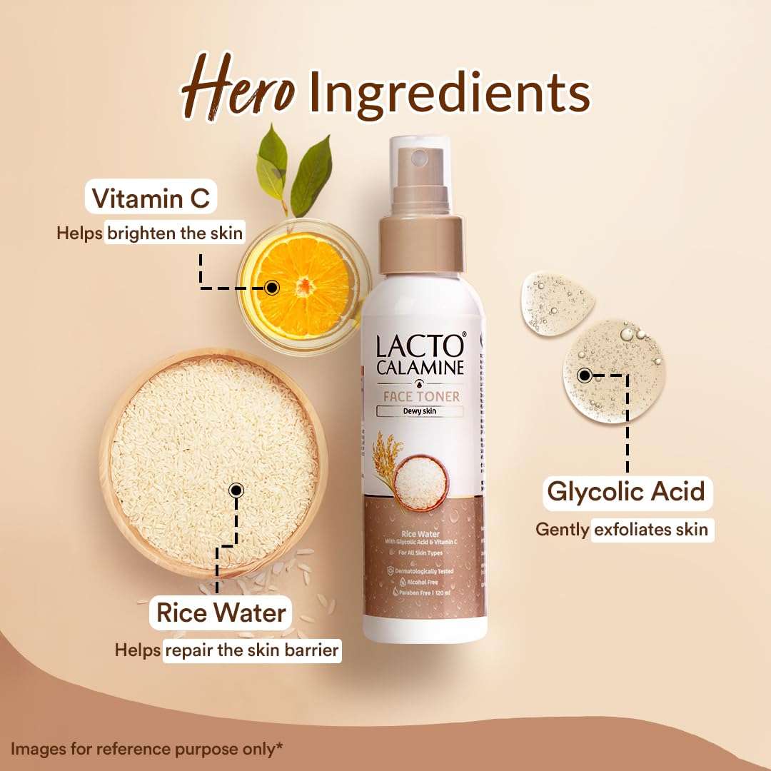 Lacto Calamine Rice Toner | 120ml | Rice Water Toner Korean Skincare for Glass Skin with Vitamin C, Glycolic Acid, Niacinamide | Face Toner for All Skin Types | Dermatologically Tested | Alcohol free 4