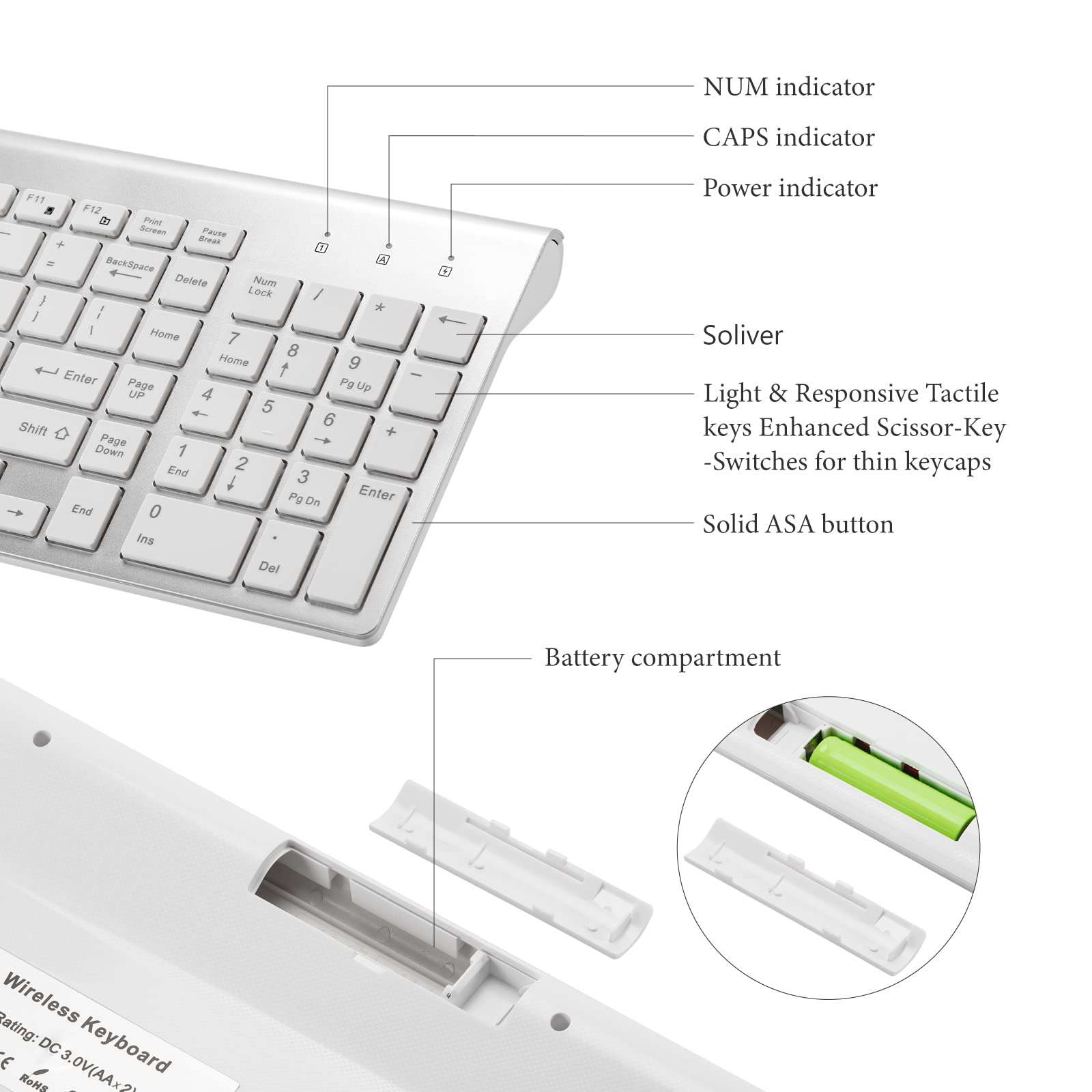 Wireless Keyboard and Mouse Set USB 2.4G, Wireless Keyboard Compact, Thin, Wireless Mouse Silent, for Windows, PC laptops, Desktop Computers, Silver Gray Wireless Keyboard and Mouse 6