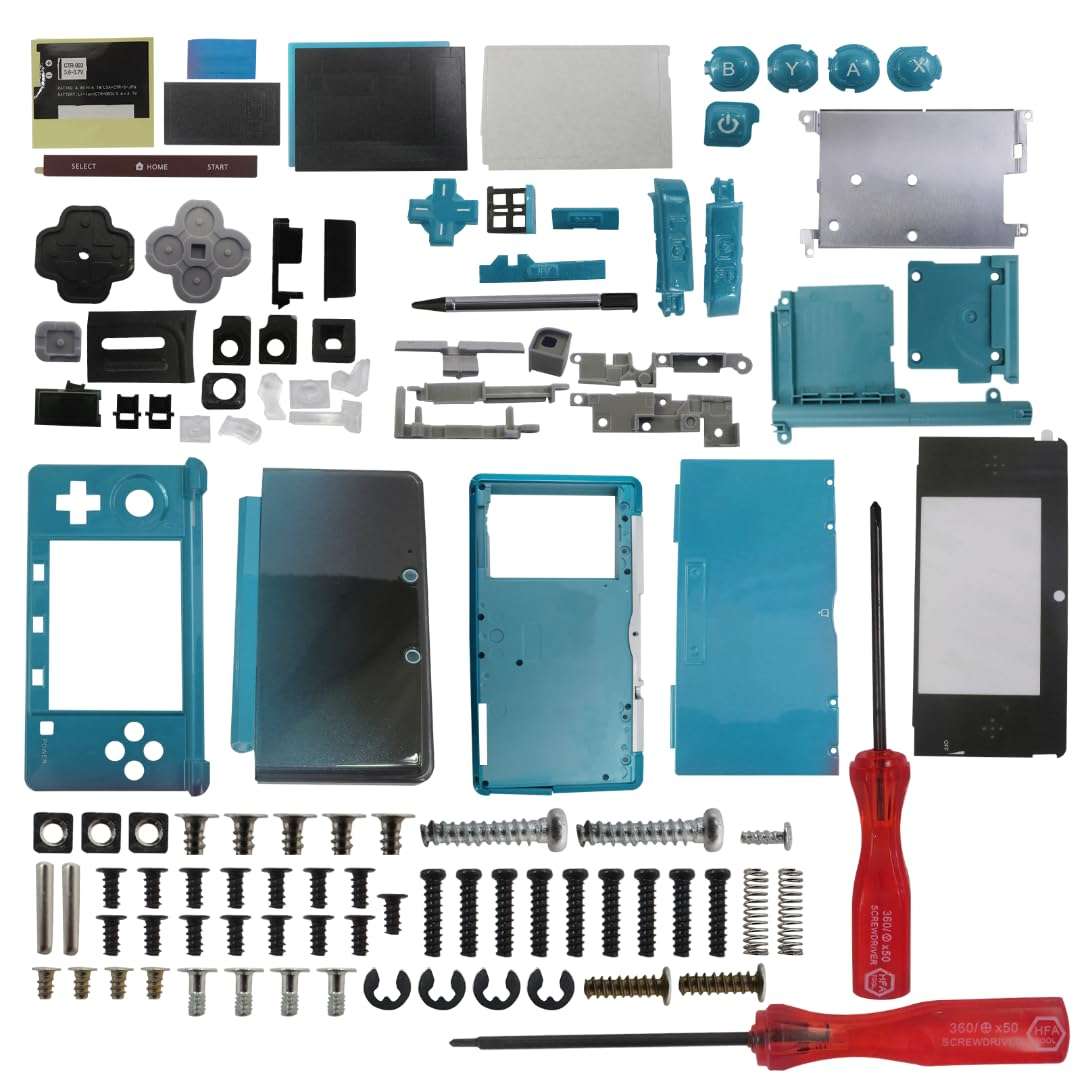 Full Housing Case, 3DS Replacement Housing, 3DS Shell Replacement, Cover Shell Repair Parts, Full Set Replacement Case Kit for Nintendo 3DS Replacement Parts (Aqua Blue) 3