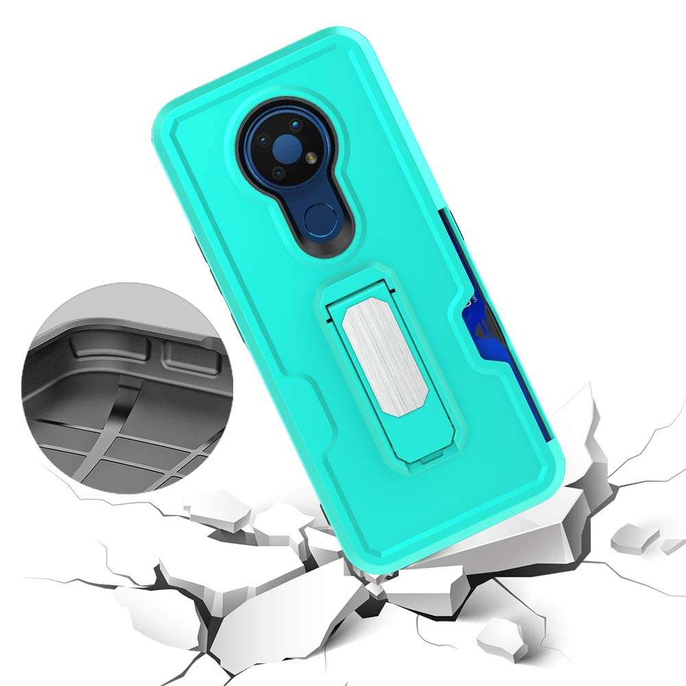 Futanwei Belt Clip Holster Rugged Cases for Cricket Nokia C5 Endi Case, Cricket C5 Endi Case, [Military Grade | Kickstand | Card Holder | Car Mount Function] Dual-Layer Heavy Duty Case, Mint Green 6