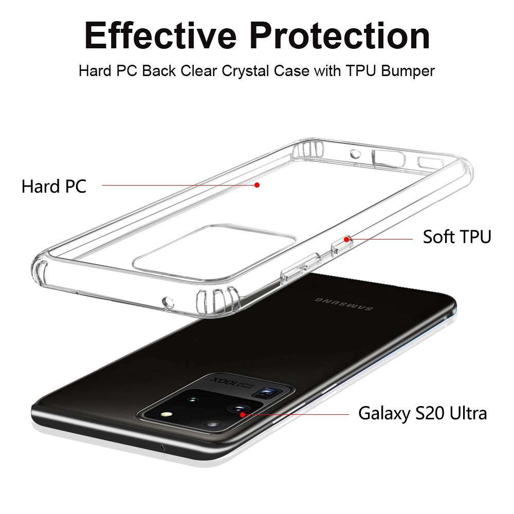 WRJ for Samsung Galaxy S20 Ultra Case,Hard PC Back Clear Crystal Cell Phone Case with TPU Bumper, Anti Slip Scratch Shockproof Resistant Protective Cover Case 2
