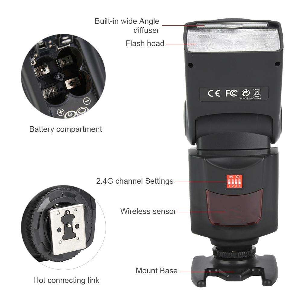 Flash Speedlite, GN60 LED Wireless S1 S2 Flash Mode Automatic Manual Zoom Triggering 1/8000s HSS, E-TTL On-Camera External Flash Light for Canon for Nikon SLR Camera 5