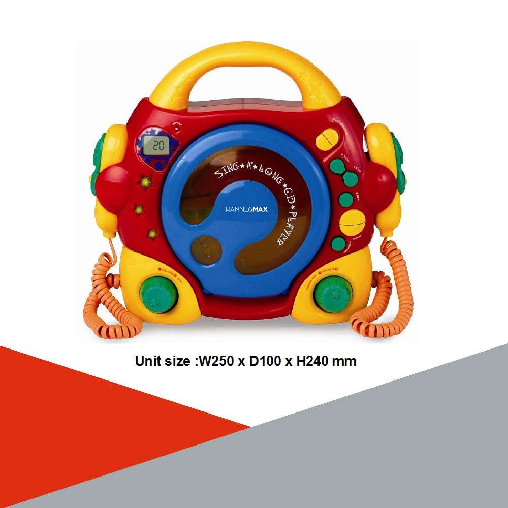HANNLOMAX HX-335CD CD/MP3 Player with Dual Sing-A-Long Mic, USB Port for MP3 Playback, LED Display, Headphone Jack. (Red/Yellow) 4
