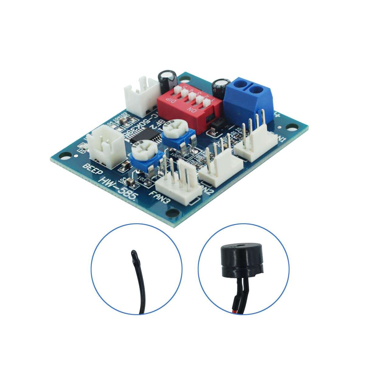 DEVMO DC 12V 5A PWM 4 Wires PC CPU Fan Thermostat Automatic Temperature Control Speed Controller Board Speed Controller Temperature Probe Buzzer Compatible with Ar-duino Heat Sink HW-585 2