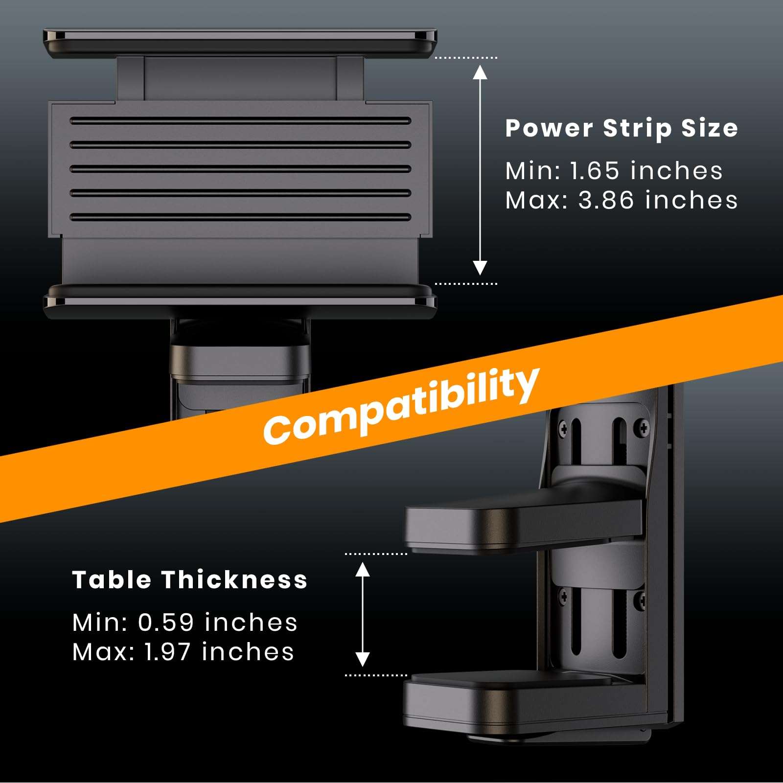 Power Strip Desk Clamp Holder 360° Adjustable Clamp for Under-Desk Cable Management Anti-Scratch Desk Mount Fits Power Strips Desk Edge No-Drill Clamp for Office, Home (Power Strip Not Included) 5