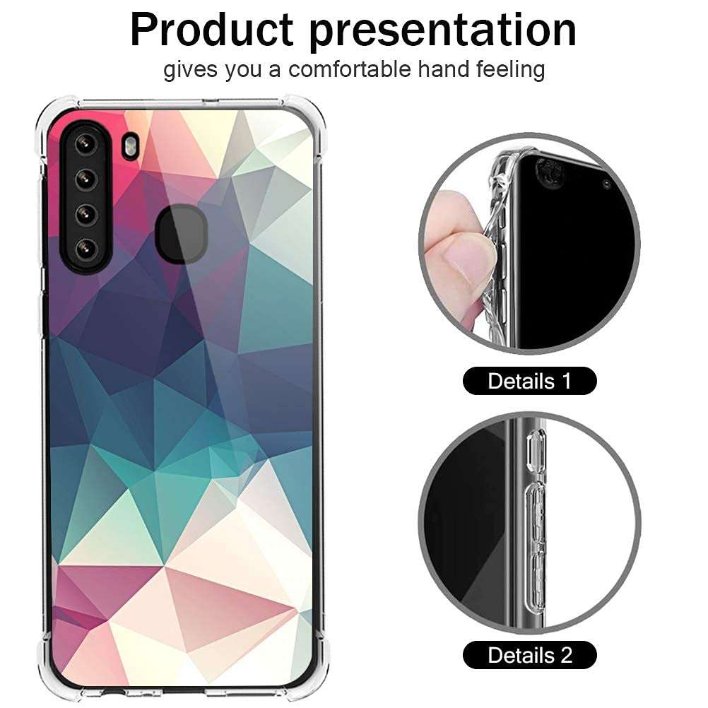 Croazhi Clear Case Compatible with Samsung Galaxy A21 Phone Case Silicone Protective Cover Thin Transparent TPU with Pink Flower Marble Design Waterproof 360 Bumper for Galaxy A21 4